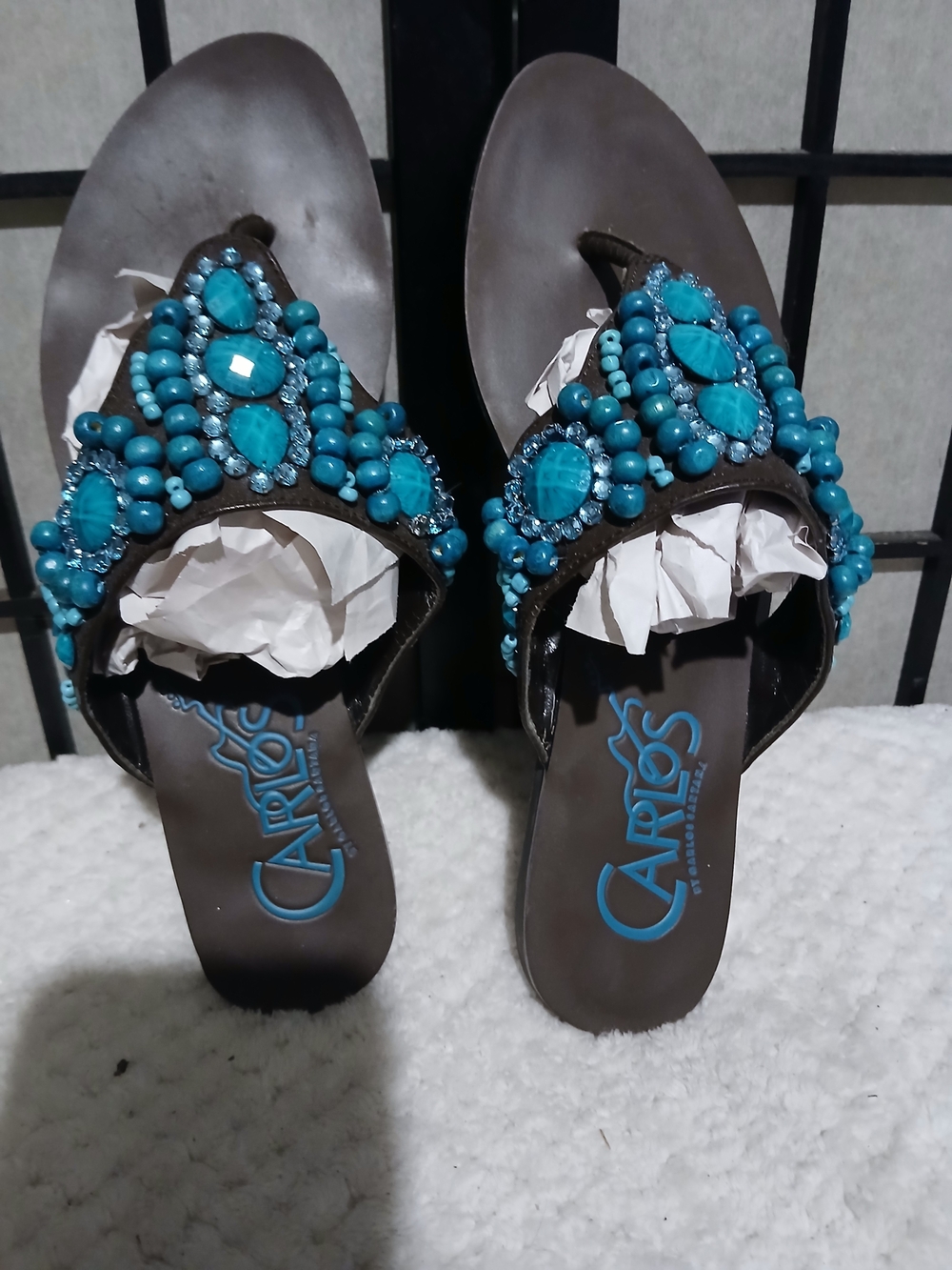 Carlos by Carlos Santana Turquoise Beaded Women’s Slide Sandals